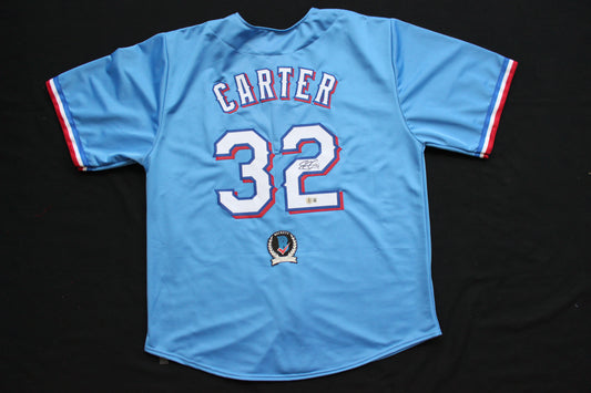 EVAN CARTER TEXAS RANGERS SIGNED ALT LIGHT BLUE JERSET BAS COA