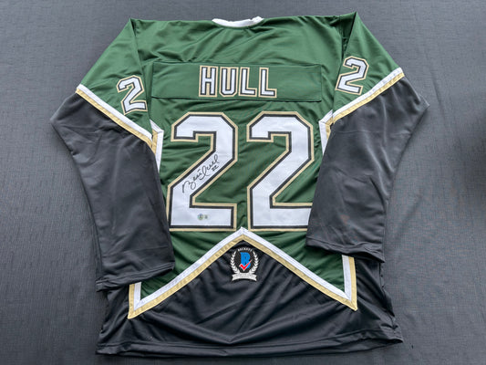 BRETT HULL SIGNED GREEN HOCKEY JERSEY Dallas Stars BAS