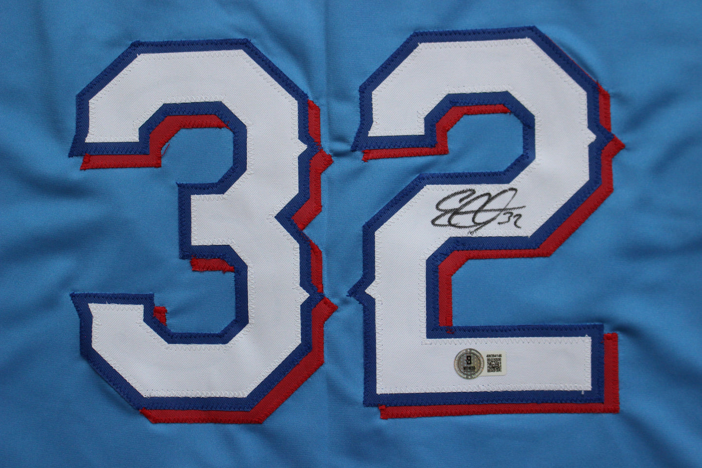 EVAN CARTER TEXAS RANGERS SIGNED ALT LIGHT BLUE JERSET BAS COA