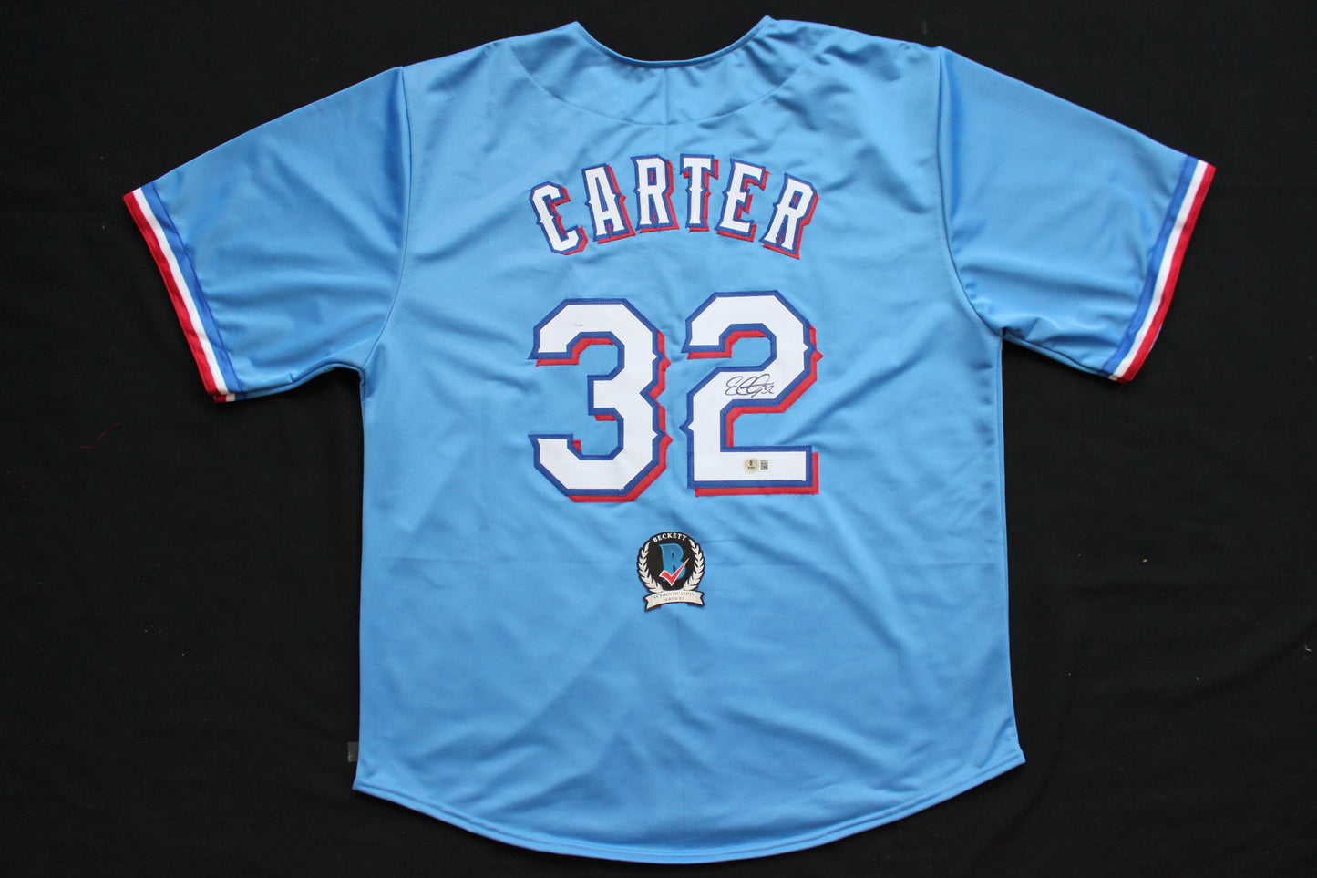 EVAN CARTER TEXAS RANGERS SIGNED ALT LIGHT BLUE JERSET BAS COA