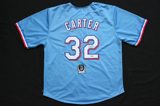 EVAN CARTER TEXAS RANGERS SIGNED ALT LIGHT BLUE JERSET BAS COA