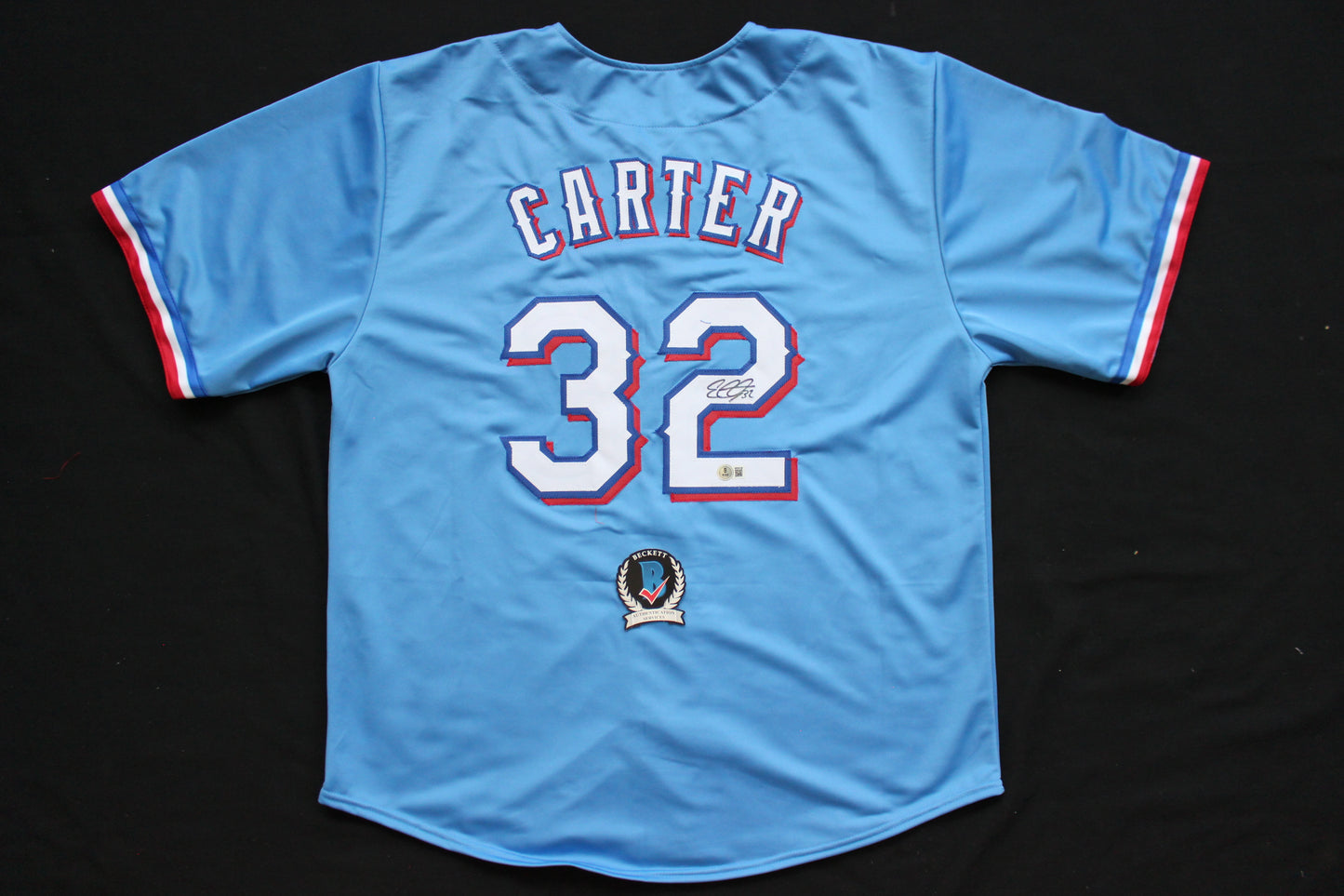 EVAN CARTER TEXAS RANGERS SIGNED ALT LIGHT BLUE JERSET BAS COA