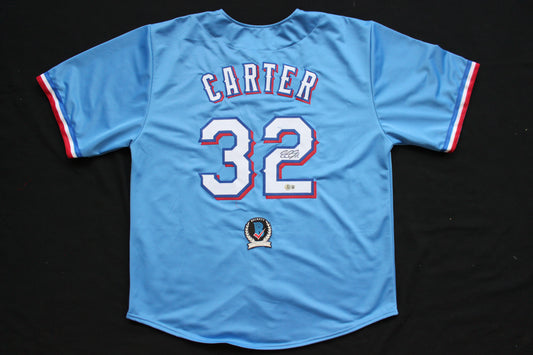 EVAN CARTER TEXAS RANGERS SIGNED ALT LIGHT BLUE JERSET BAS COA