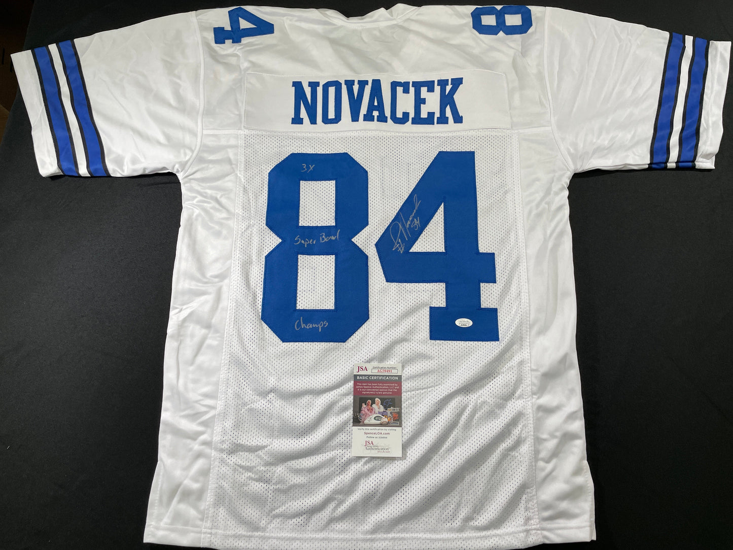 JAY NOVACEK DALLAS COWBOYS SIGNED HOME JERSEY w/INSC Wyoming JSA