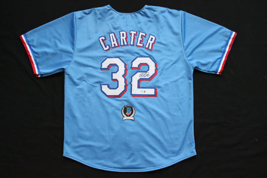 EVAN CARTER TEXAS RANGERS SIGNED ALT LIGHT BLUE JERSET BAS COA