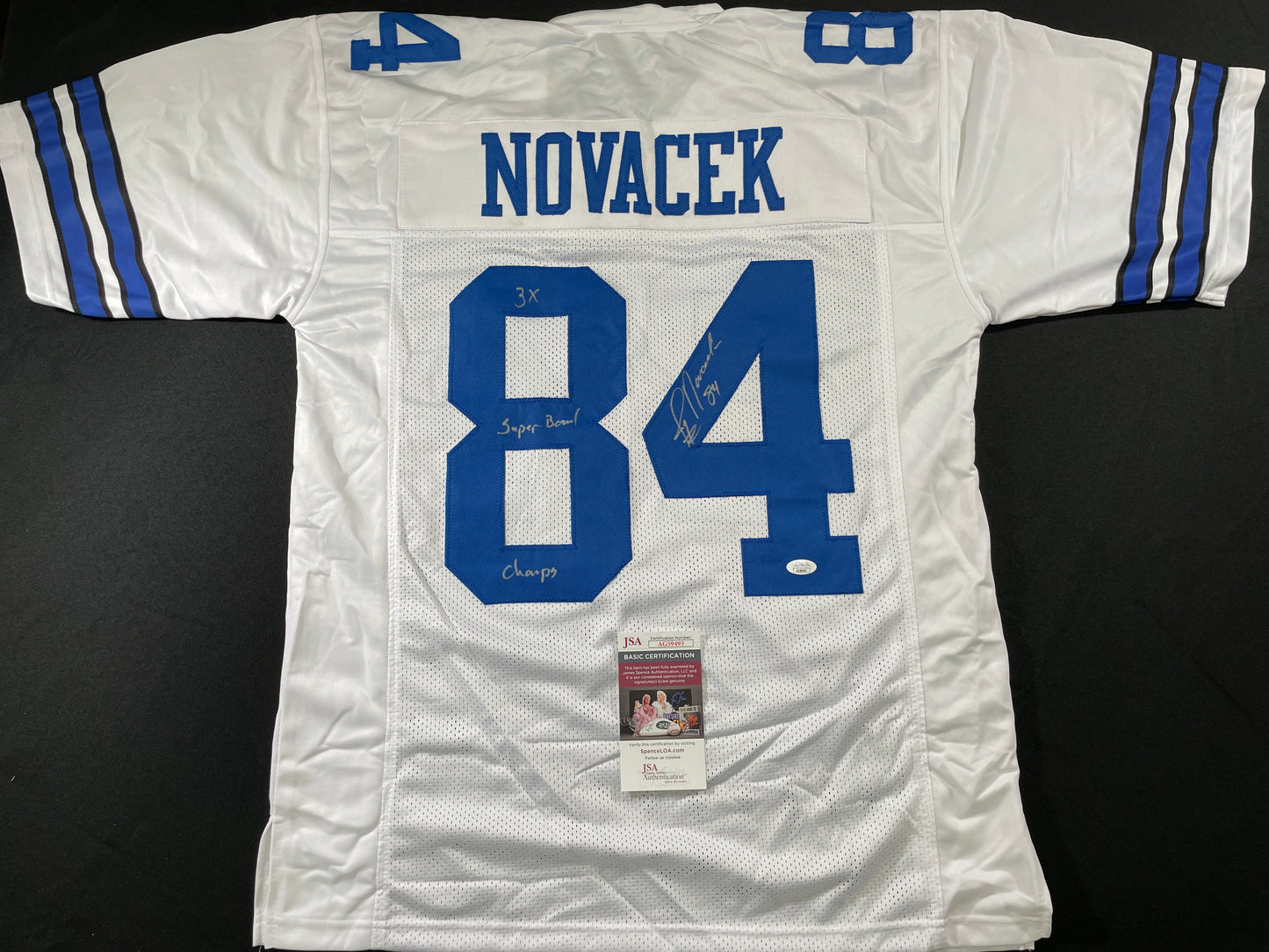 JAY NOVACEK DALLAS COWBOYS SIGNED HOME JERSEY w/INSC Wyoming JSA
