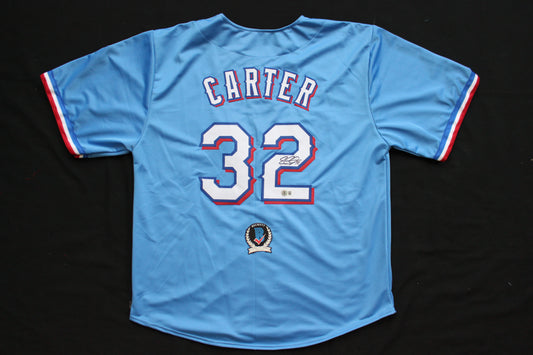 EVAN CARTER TEXAS RANGERS SIGNED ALT LIGHT BLUE JERSET BAS COA