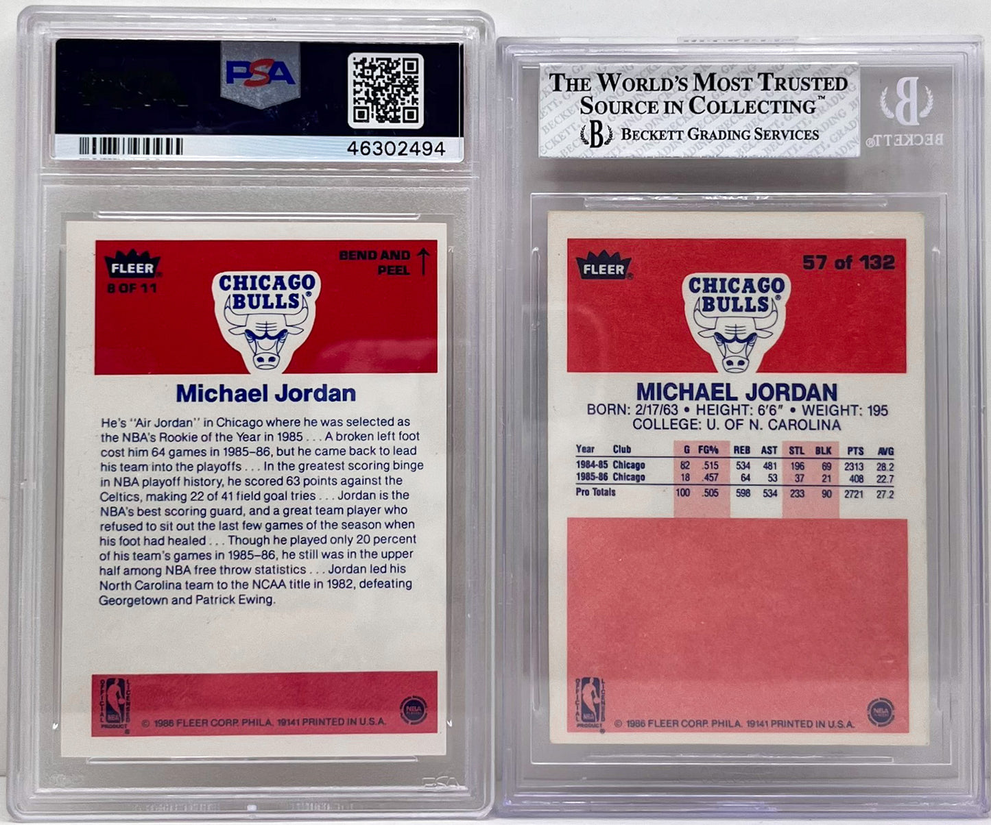 1986-87 Fleer Complete Set 1-132 w/Stickers Michael Jordan RC BGS 6.5 PSA 6