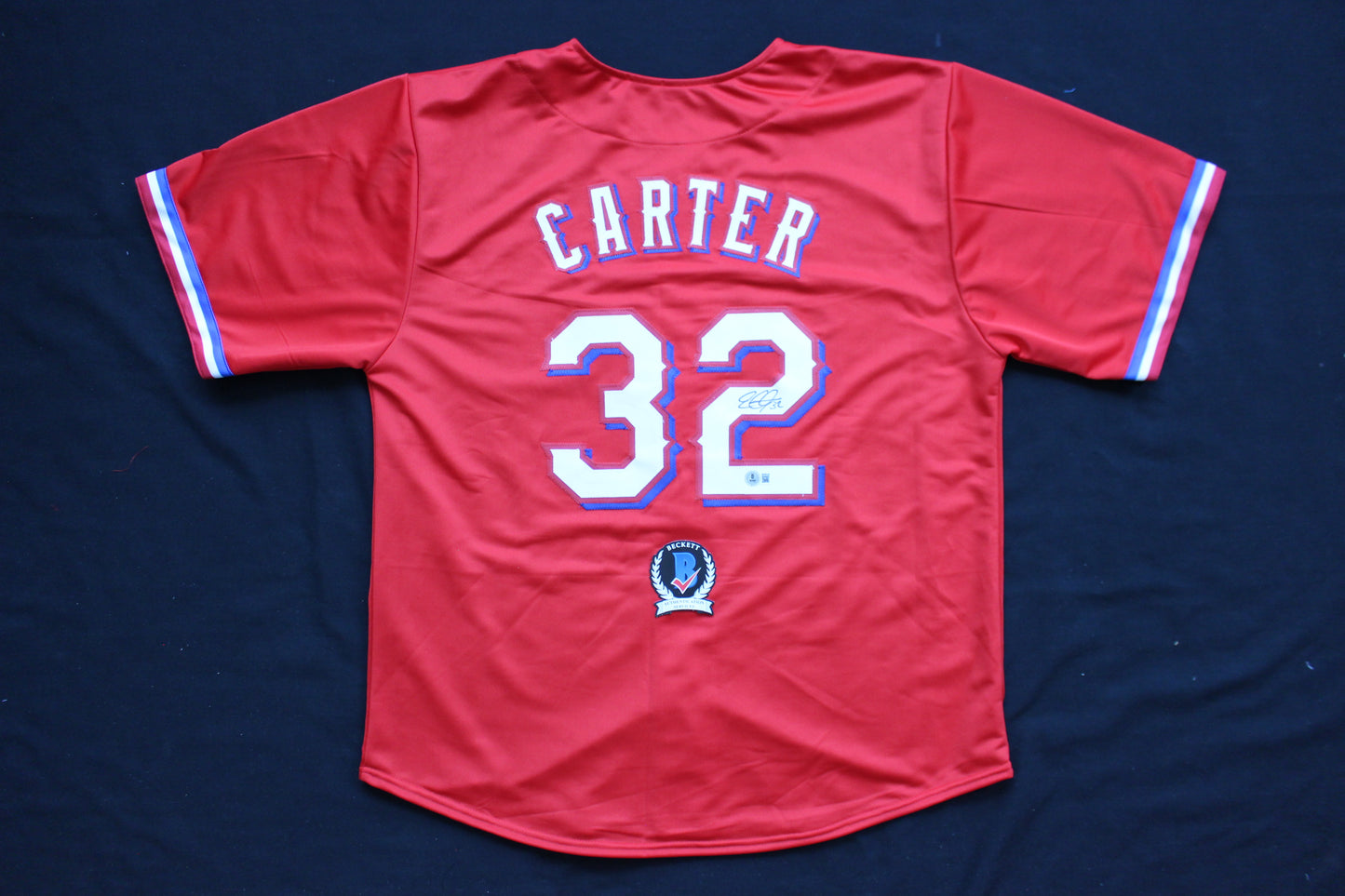 EVAN CARTER TEXAS RANGERS SIGNED RED JERSEY BAS COA