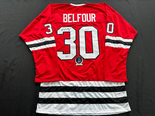 ED BELFOUR SIGNED RED Chicago Black Hawks Jersey BAS