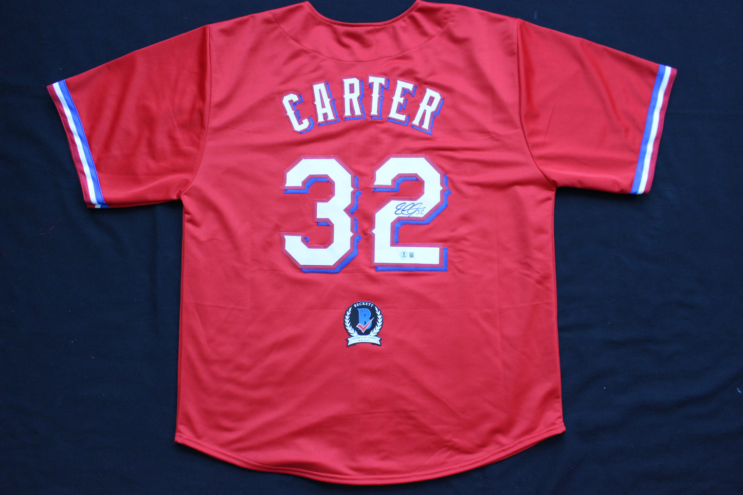 EVAN CARTER TEXAS RANGERS SIGNED RED JERSEY BAS COA