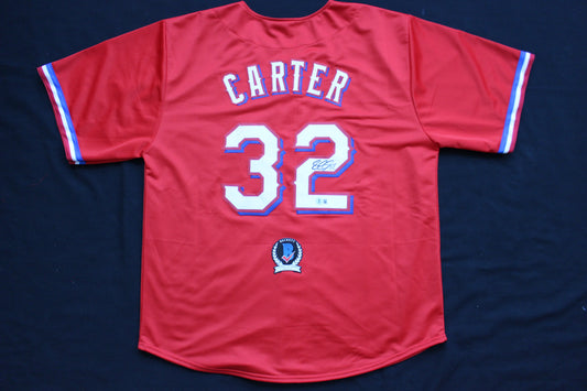 EVAN CARTER TEXAS RANGERS SIGNED RED JERSEY BAS COA