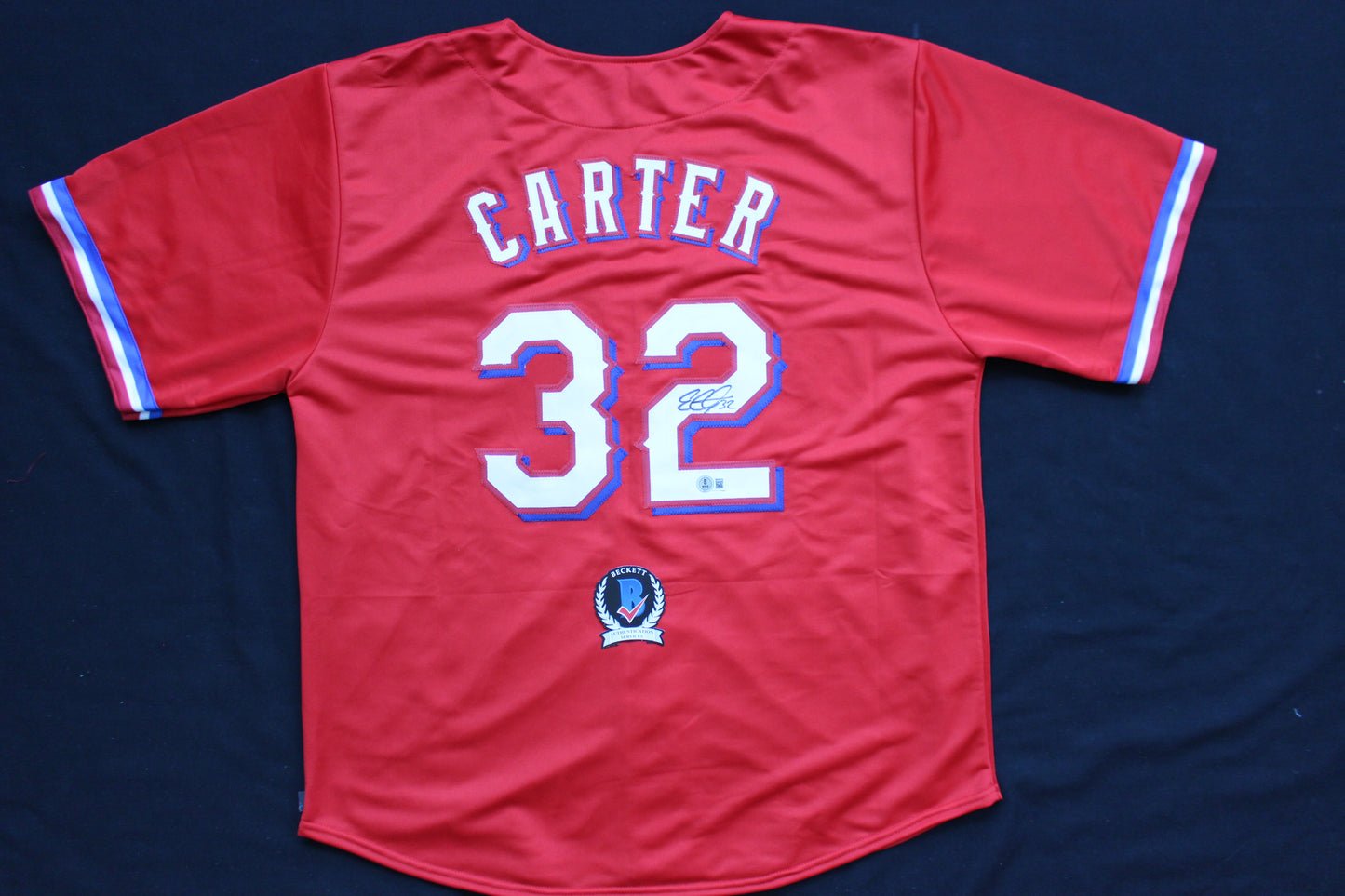 EVAN CARTER TEXAS RANGERS SIGNED RED JERSEY BAS COA