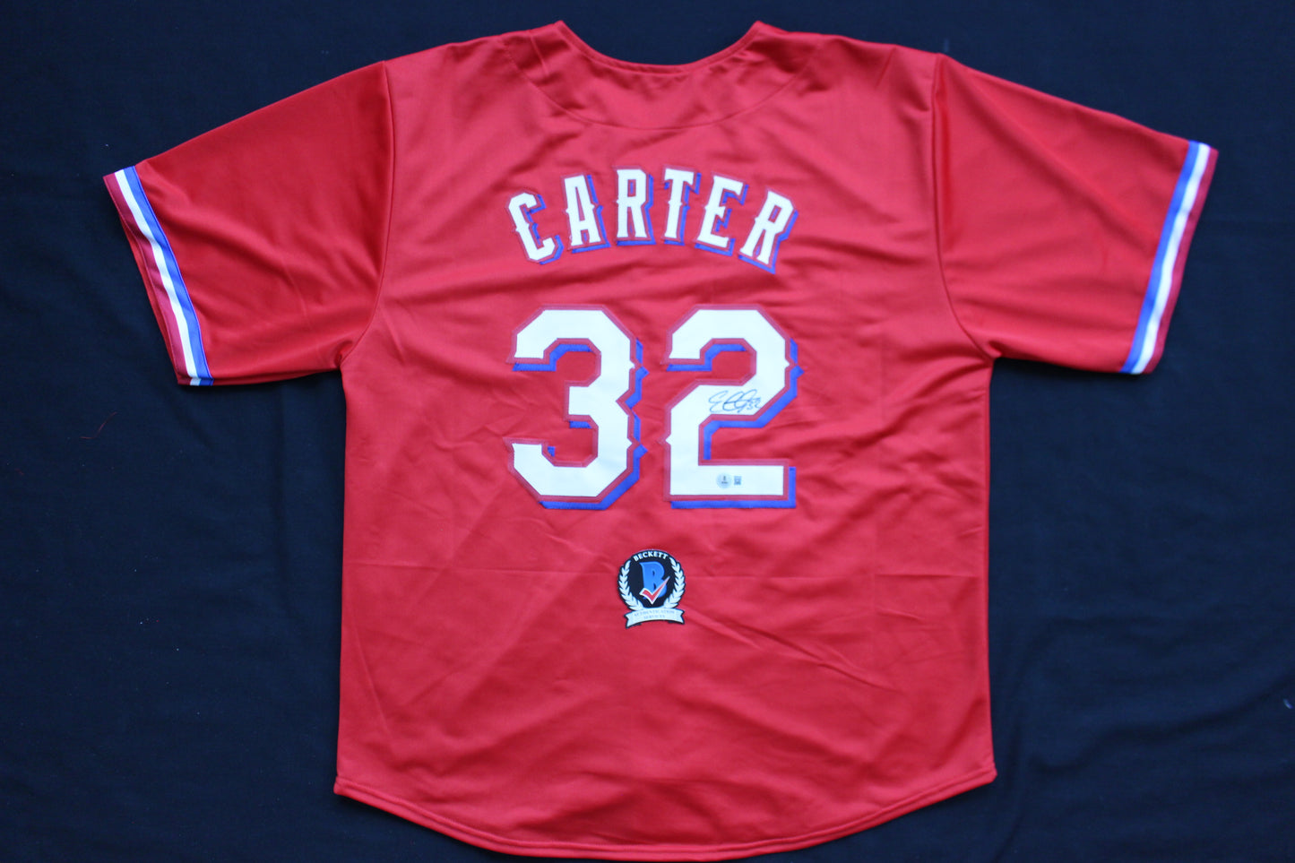 EVAN CARTER TEXAS RANGERS SIGNED RED JERSEY BAS COA