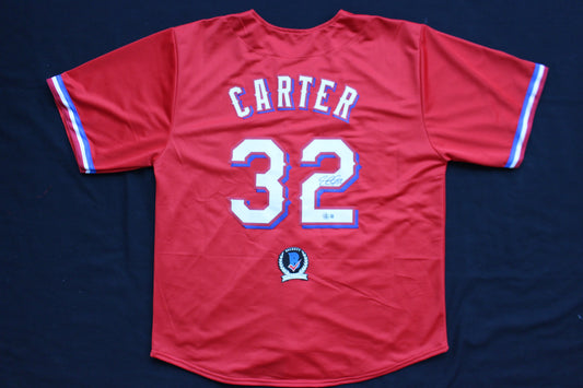 EVAN CARTER TEXAS RANGERS SIGNED RED JERSEY BAS COA