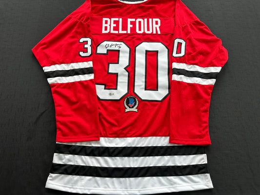 ED BELFOUR SIGNED RED Chicago Black Hawks Jersey BAS