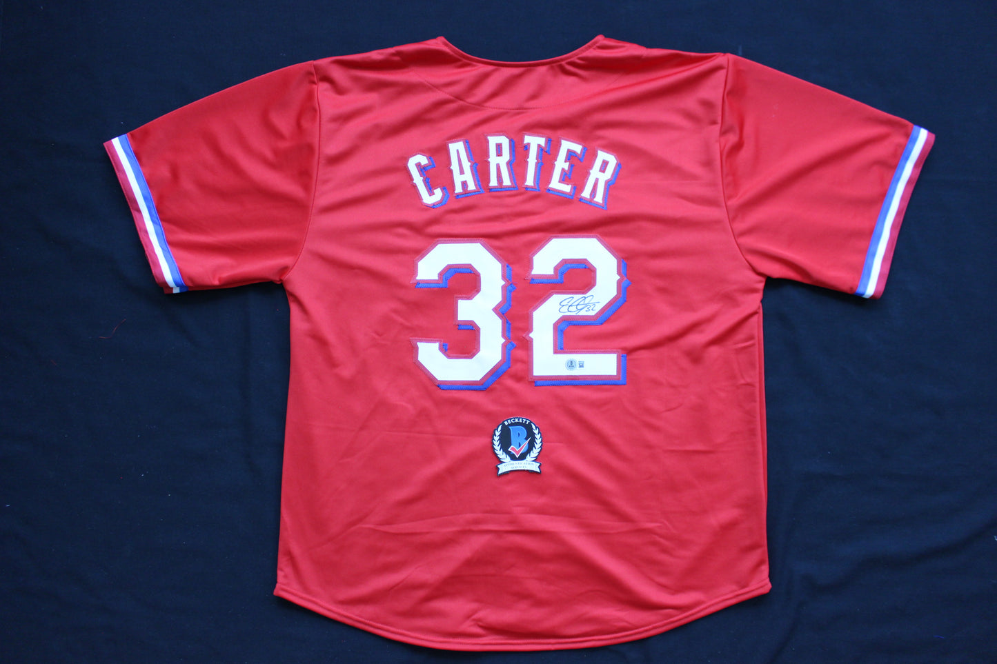 EVAN CARTER TEXAS RANGERS SIGNED RED JERSEY BAS COA