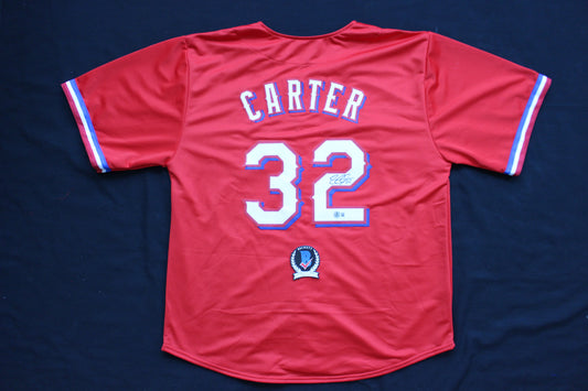 EVAN CARTER TEXAS RANGERS SIGNED RED JERSEY BAS COA