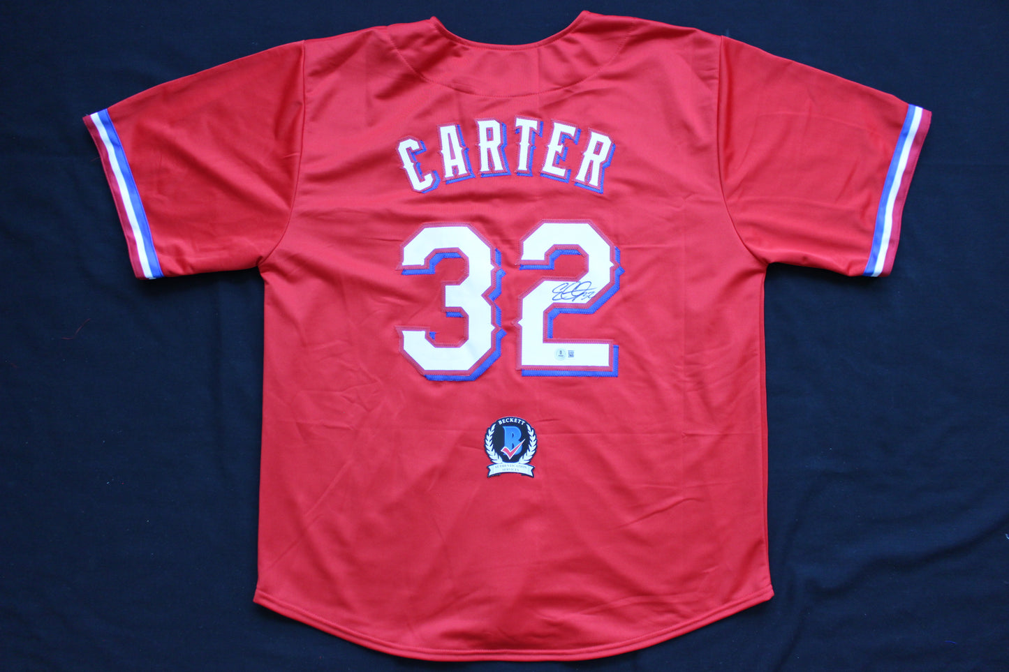 EVAN CARTER TEXAS RANGERS SIGNED RED JERSEY BAS COA