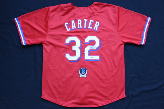 EVAN CARTER TEXAS RANGERS SIGNED RED JERSEY BAS COA