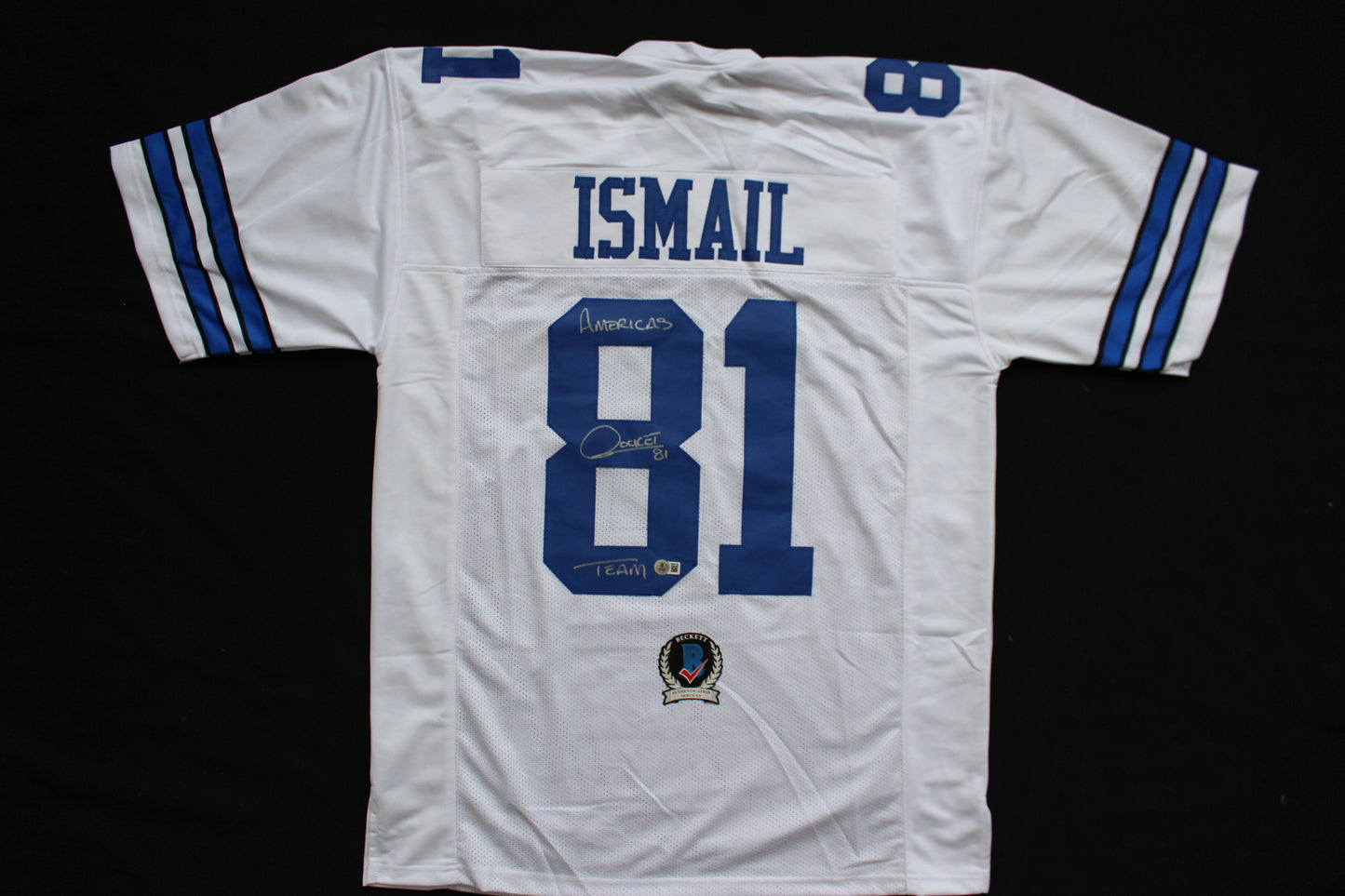 ROCKET ISMAIL DALLAS COWOYS SIGNED HOME JERSEY w/AMERICAS TEAM BAS