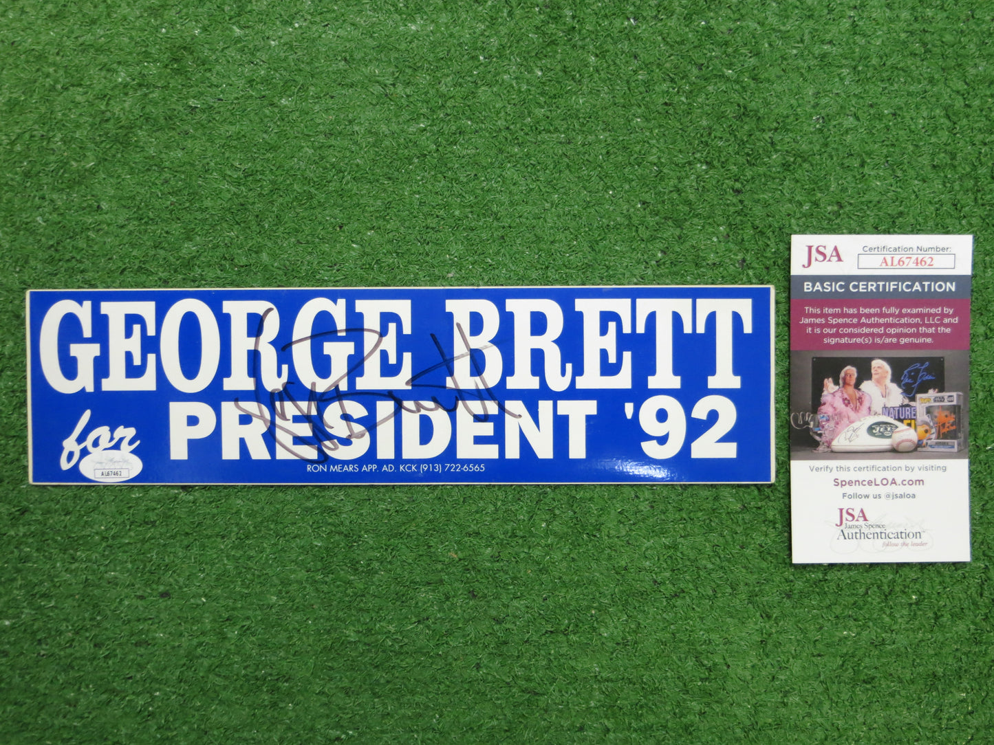 GEORGE BRETT for President '92 SIGNED BUMPER STICKER Kansas City Royals JSA COA