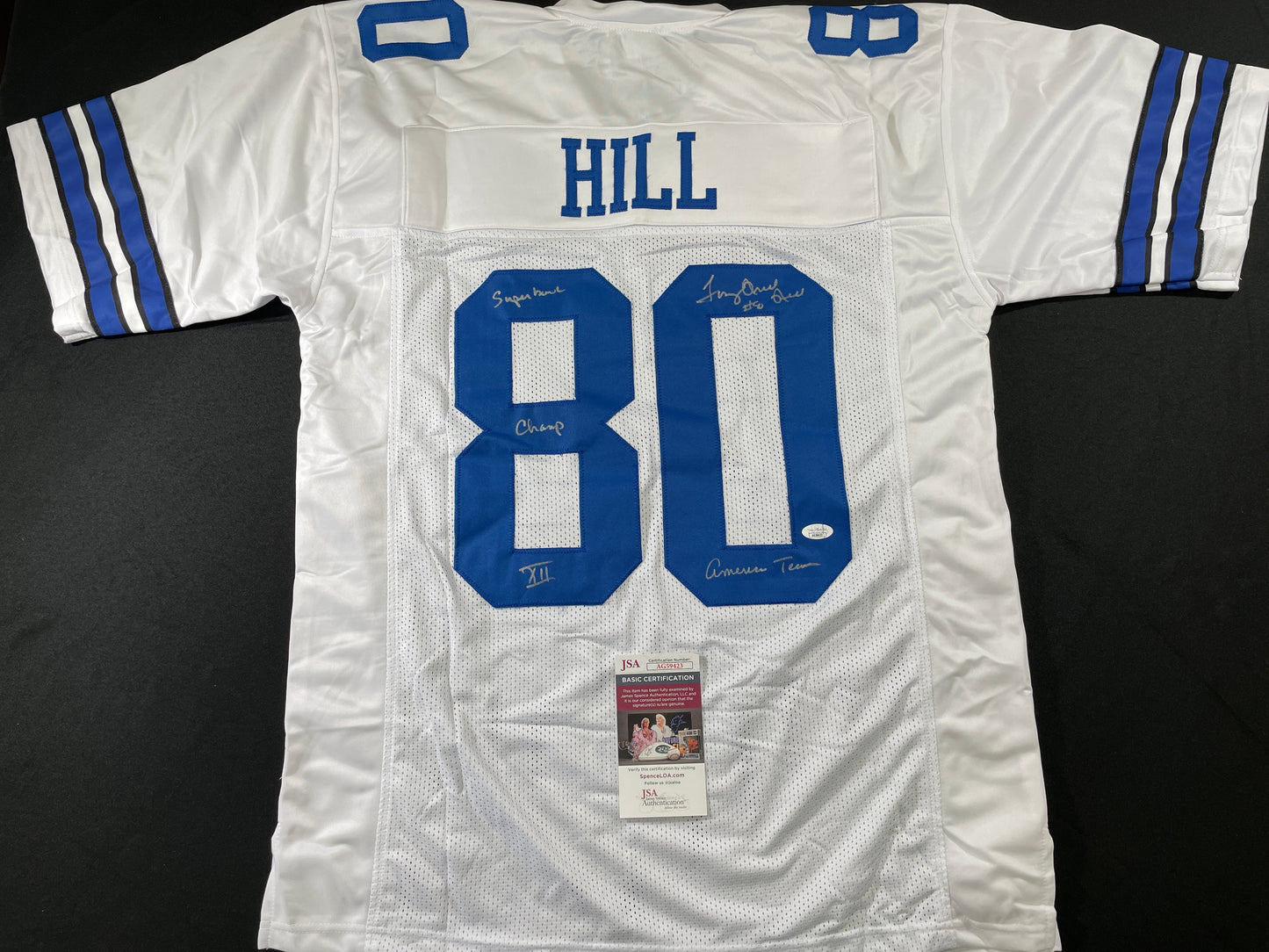 TONY HILL DALLAS COWBOYS SIGNED WHITE JERSEY w/SB Champ XII JSA COA