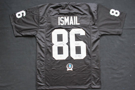 ROCKET ISMAIL RAIDERS SIGNED BLACK JERSEY w/JUST WIN BABY BAS COA