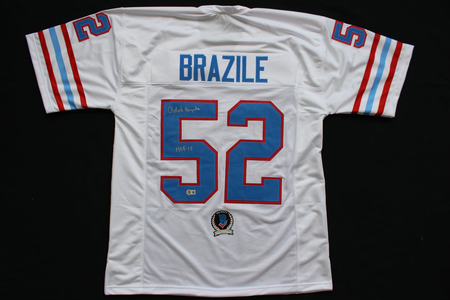 ROBERT BRAZILE HOUSTON OILERS SIGNED HOME FOOTBALL JERSEY w/HOF 18 BAS