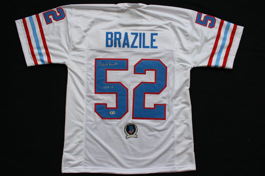 ROBERT BRAZILE HOUSTON OILERS SIGNED HOME FOOTBALL JERSEY w/HOF 18 BAS