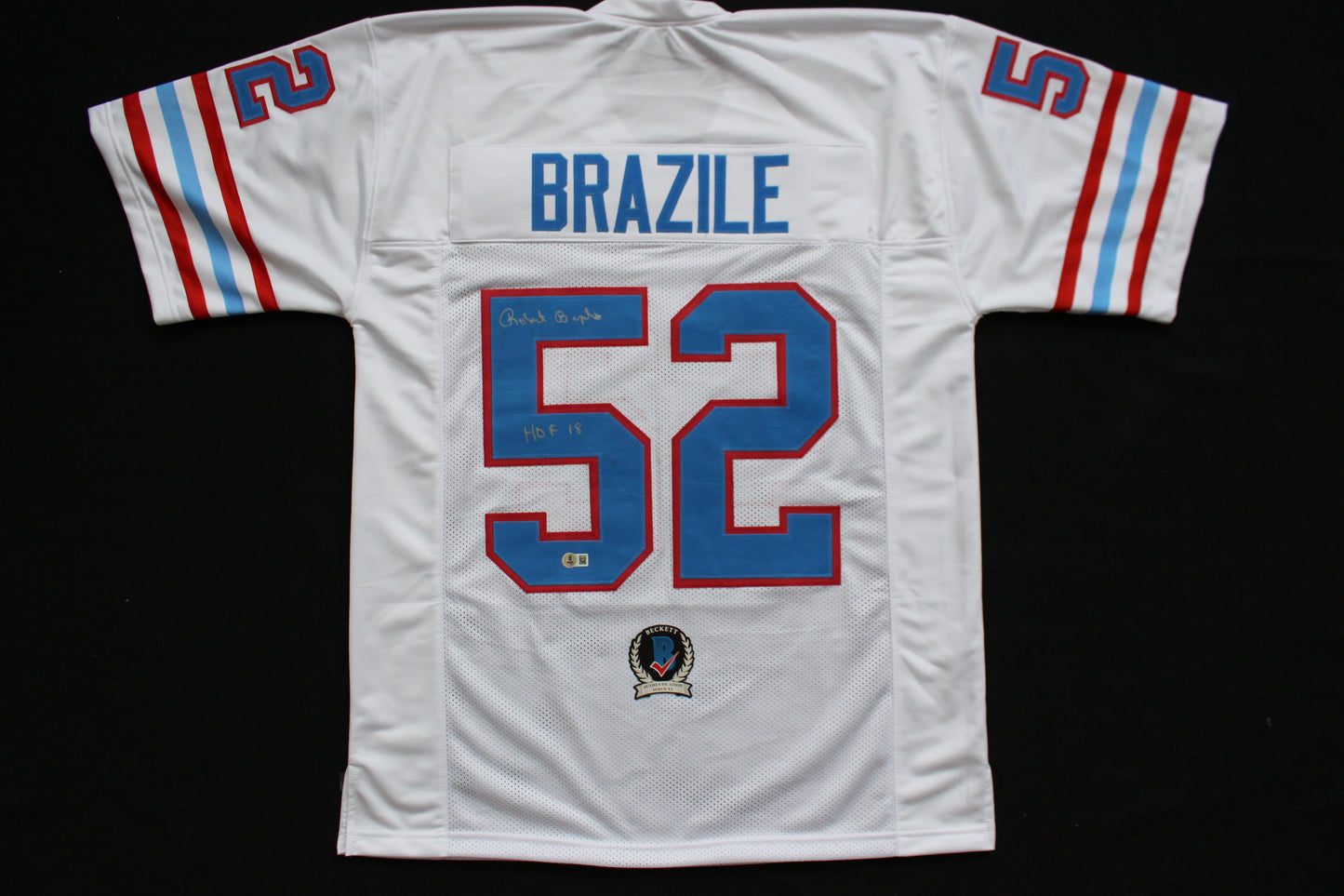 ROBERT BRAZILE HOUSTON OILERS SIGNED HOME FOOTBALL JERSEY w/HOF 18 BAS