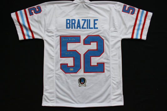 ROBERT BRAZILE HOUSTON OILERS SIGNED HOME FOOTBALL JERSEY w/HOF 18 BAS