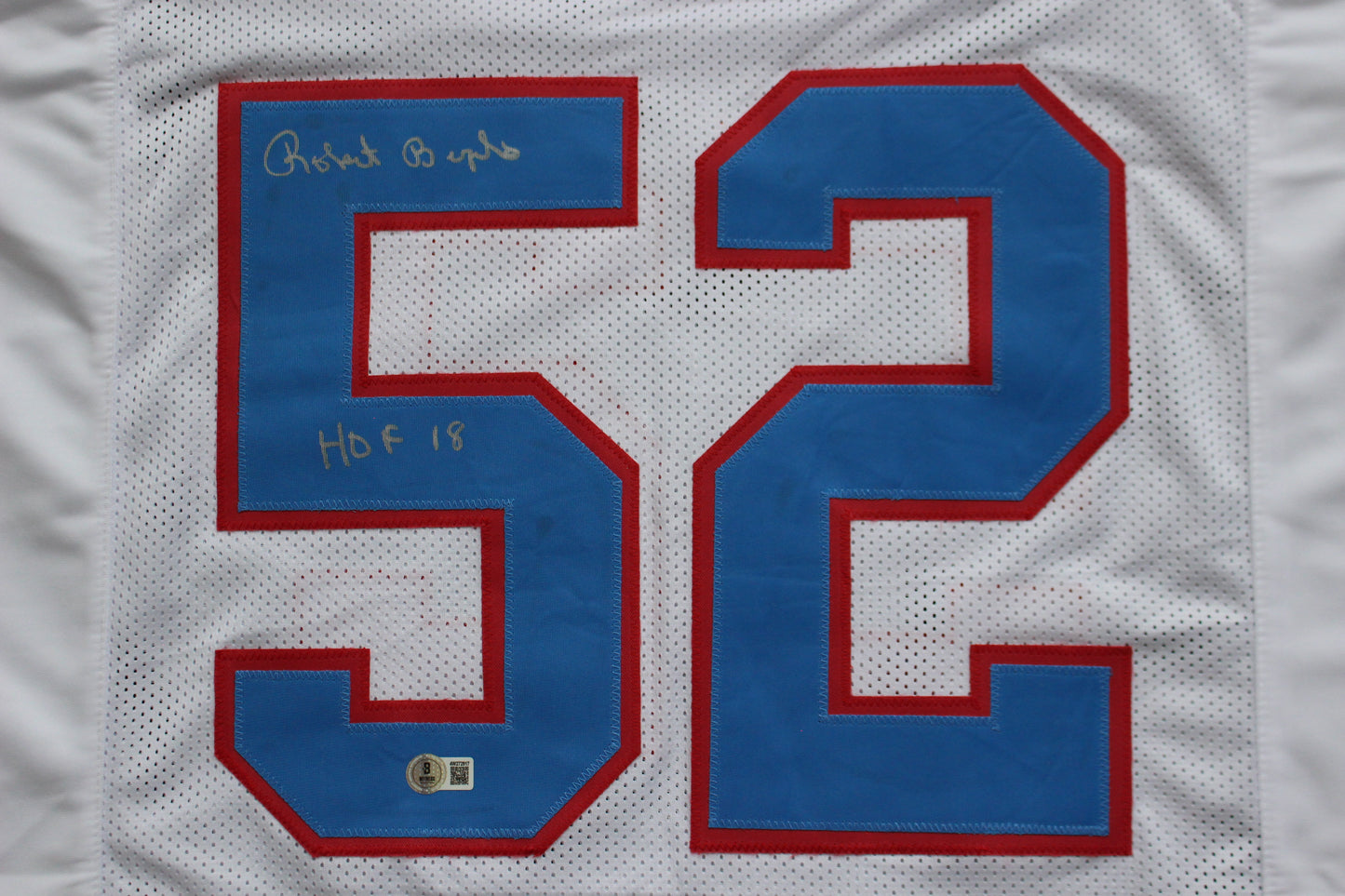 ROBERT BRAZILE HOUSTON OILERS SIGNED HOME FOOTBALL JERSEY w/HOF 18 BAS