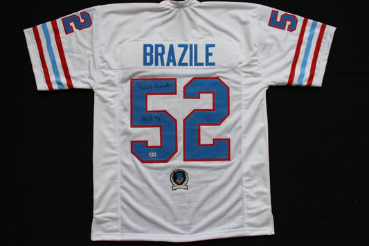 ROBERT BRAZILE HOUSTON OILERS SIGNED HOME FOOTBALL JERSEY w/HOF 18 BAS COA