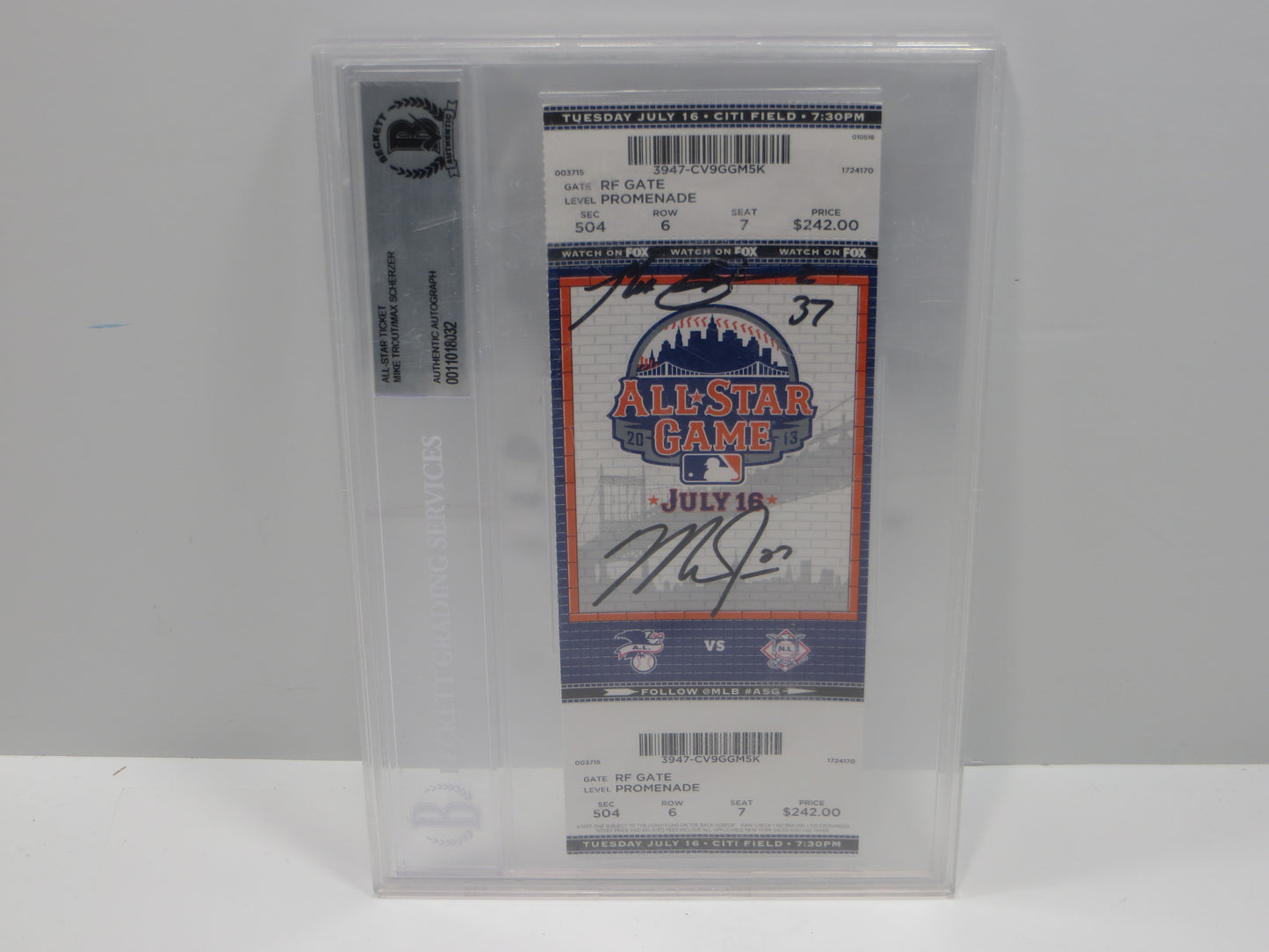 MIKE TROUT MAX SCHERZER 2013 ALL STAR FULL TICKET BGS BAS SLAB Angels