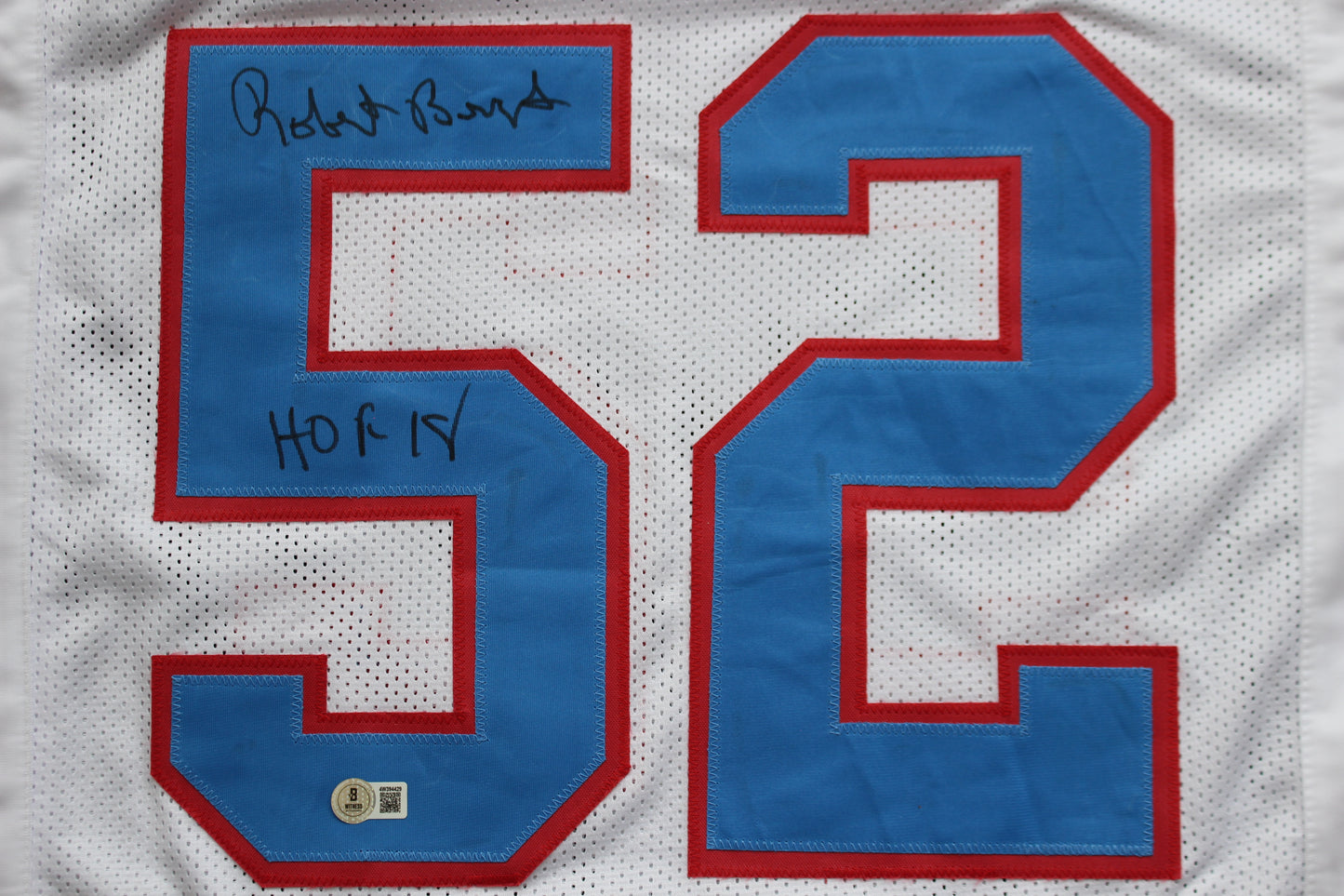 ROBERT BRAZILE HOUSTON OILERS SIGNED HOME FOOTBALL JERSEY w/HOF 18 BAS COA