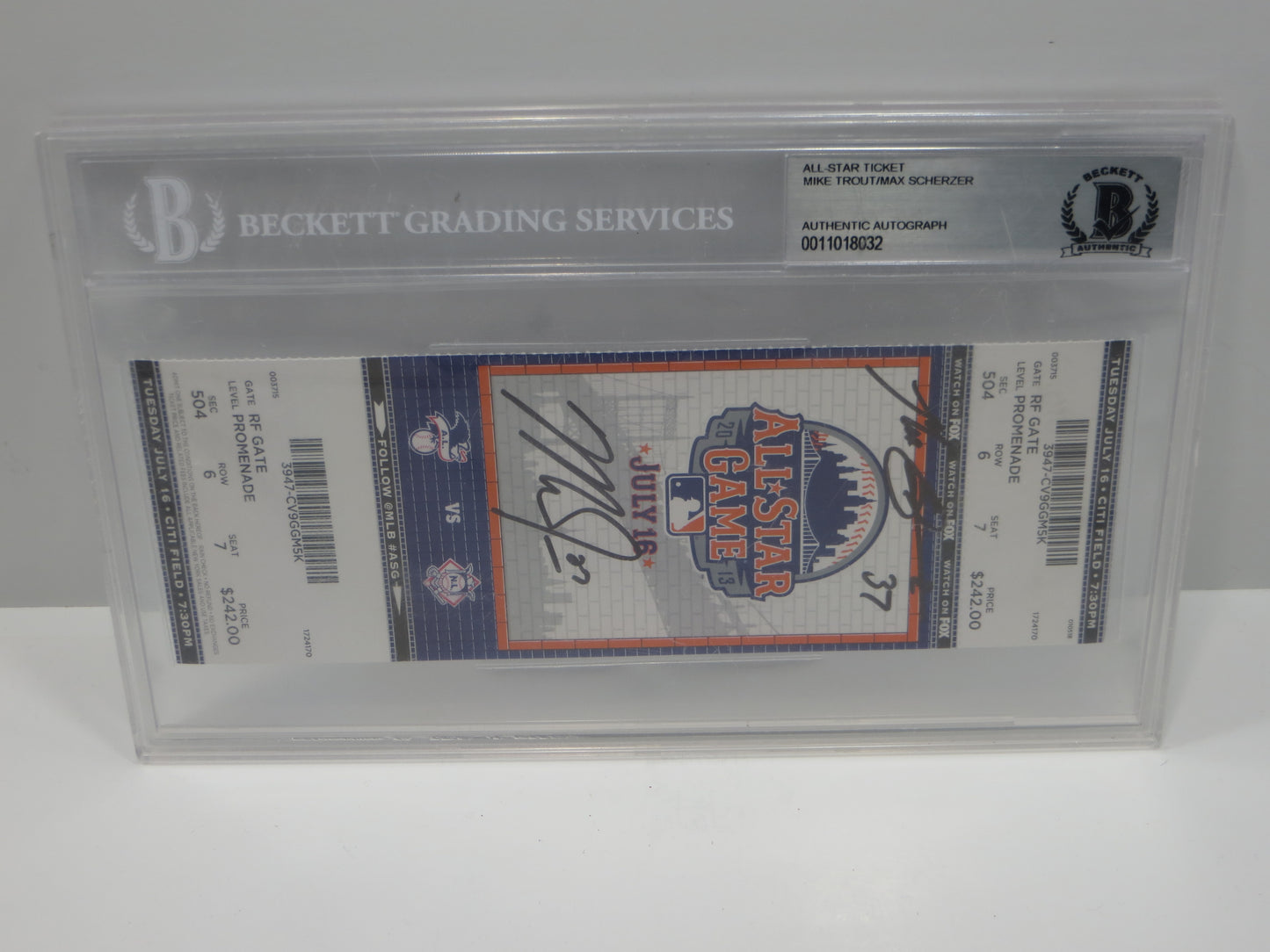 MIKE TROUT MAX SCHERZER 2013 ALL STAR FULL TICKET BGS BAS SLAB Angels