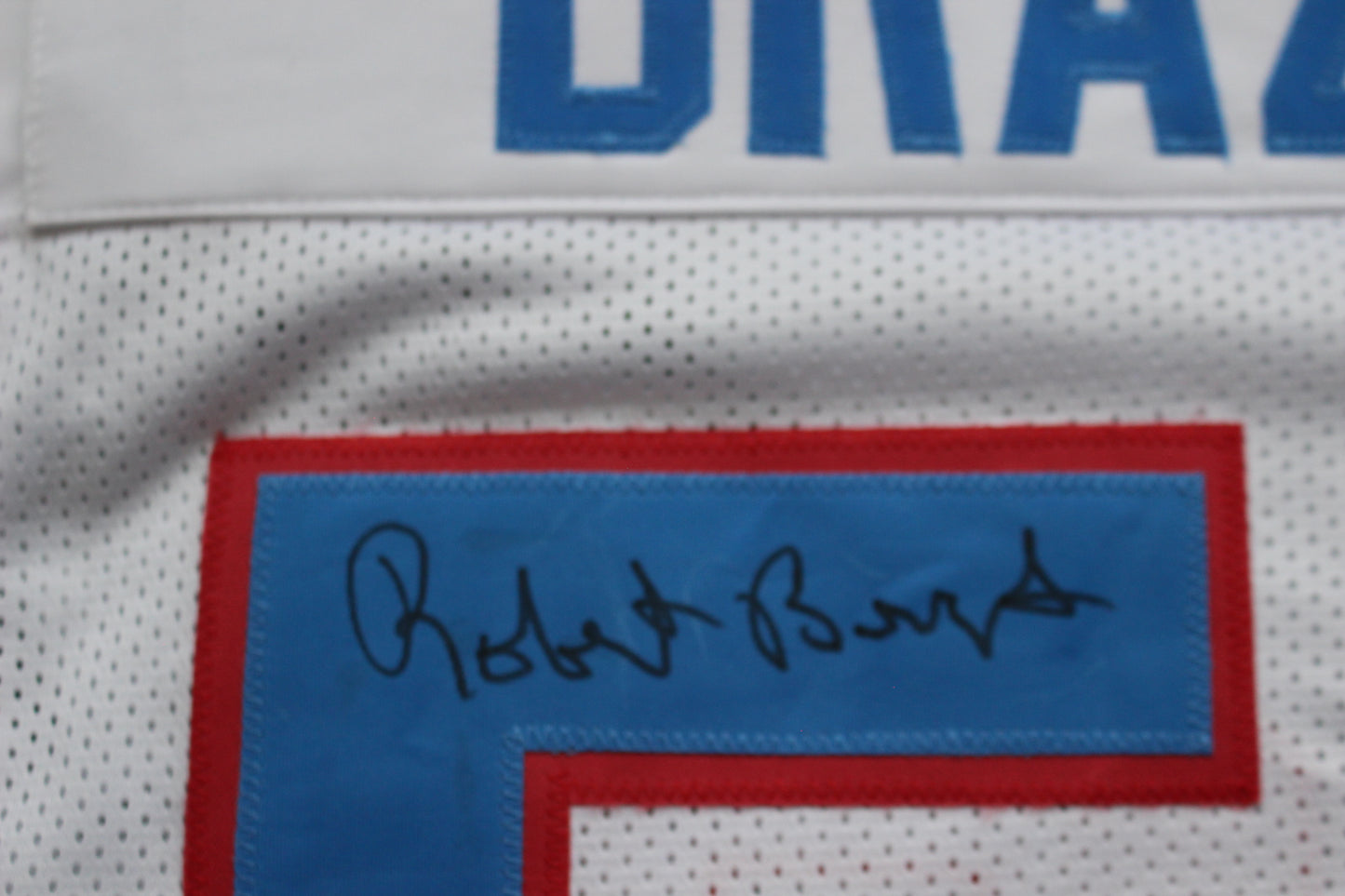 ROBERT BRAZILE HOUSTON OILERS SIGNED HOME FOOTBALL JERSEY w/HOF 18 BAS COA