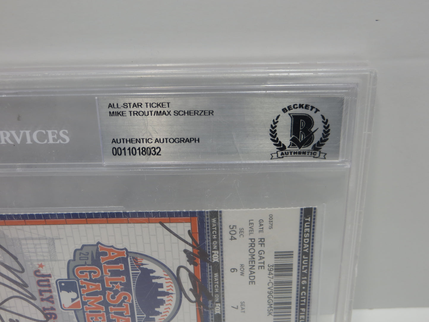 MIKE TROUT MAX SCHERZER 2013 ALL STAR FULL TICKET BGS BAS SLAB Angels