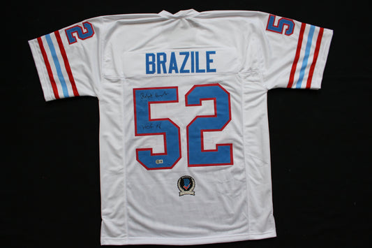 ROBERT BRAZILE HOUSTON OILERS SIGNED HOME FOOTBALL JERSEY w/HOF 18 BAS COA