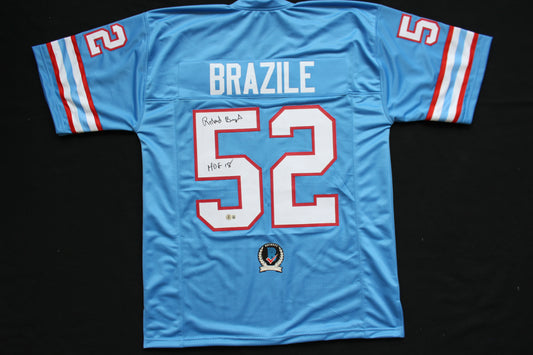 ROBERT BRAZILE HOUSTON OILERS SIGNED ROAD JERSEY w/HOF 18 BAS COA
