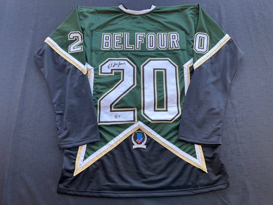 ED BELFOUR SIGNED GREEN HOCKEY JERSEY Dallas Stars BAS