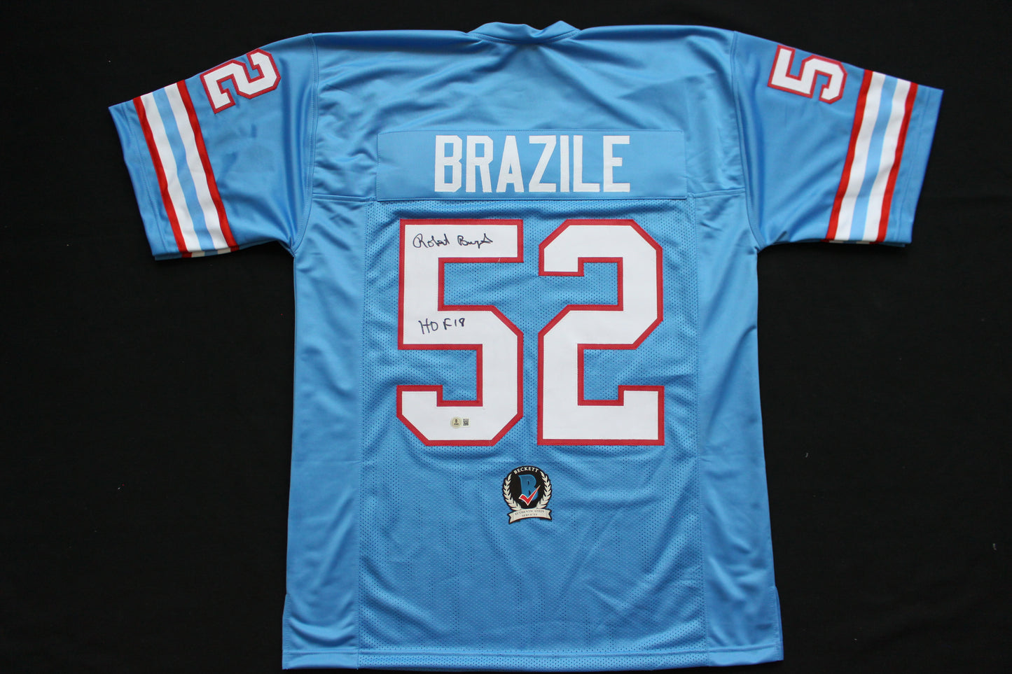 ROBERT BRAZILE HOUSTON OILERS SIGNED ROAD JERSEY w/HOF 18 BAS COA