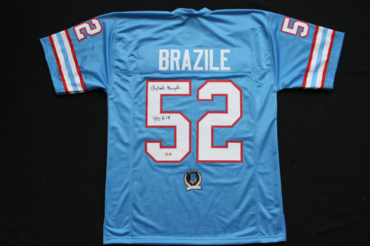 ROBERT BRAZILE HOUSTON OILERS SIGNED ROAD JERSEY w/HOF 18 BAS COA