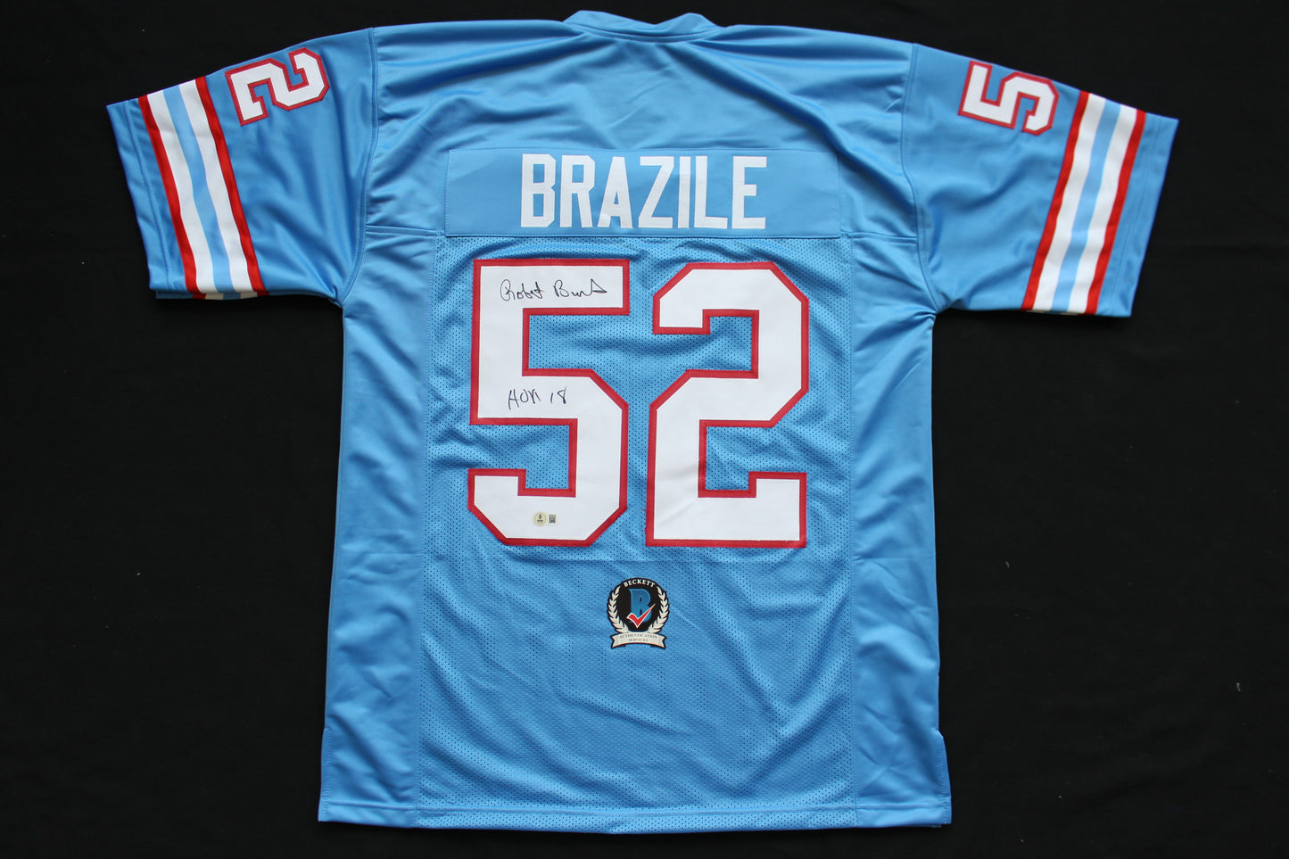 ROBERT BRAZILE HOUSTON OILERS SIGNED ROAD JERSEY w/HOF 18 BAS COA