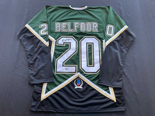 ED BELFOUR SIGNED GREEN HOCKEY JERSEY Dallas Stars BAS