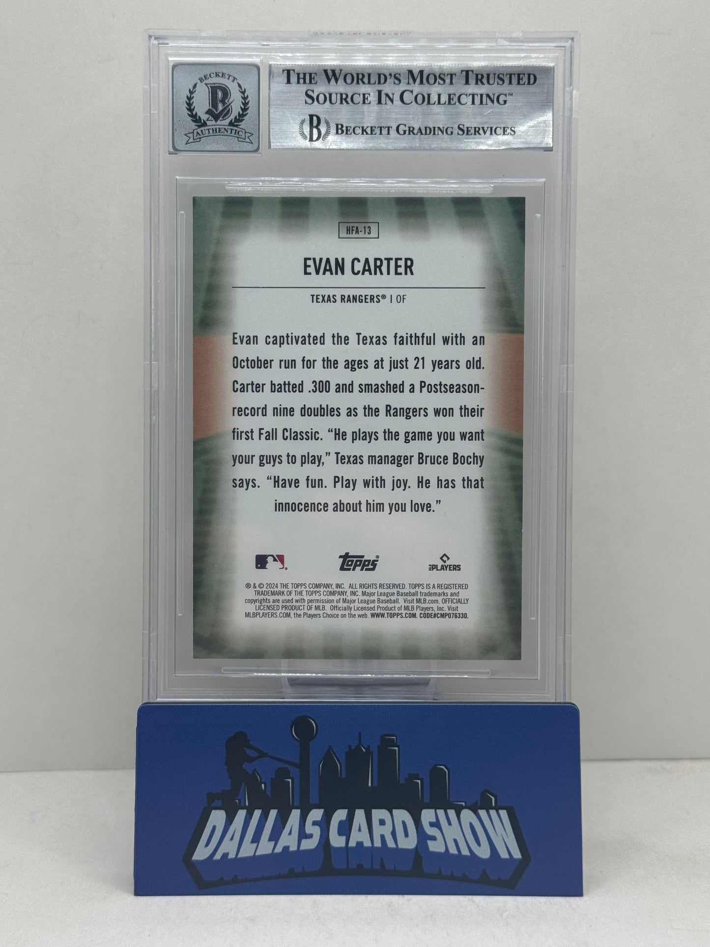 2024 Topps #HFA13 Evan Carter Home Field Advantage BGS Authentic 10 Auto