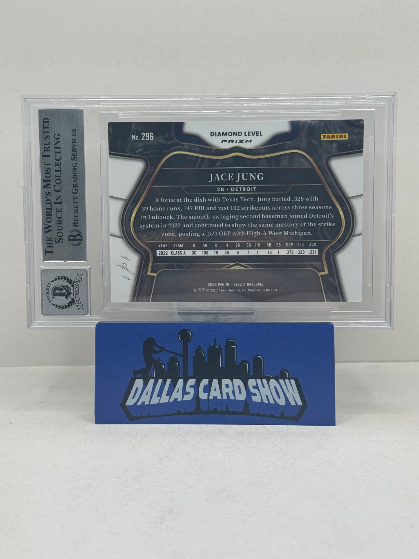 2023 Panini Select #296 Jace Jung Gold Vinyl 1/1 BGS Authentic 10 Auto