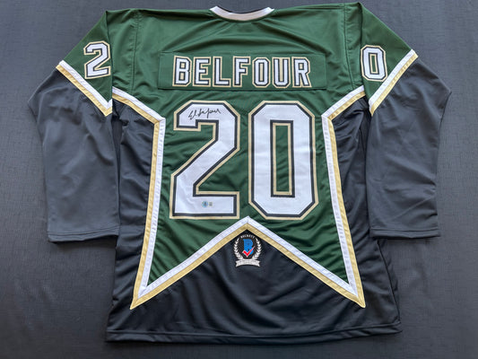 ED BELFOUR SIGNED GREEN HOCKEY JERSEY Dallas Stars BAS