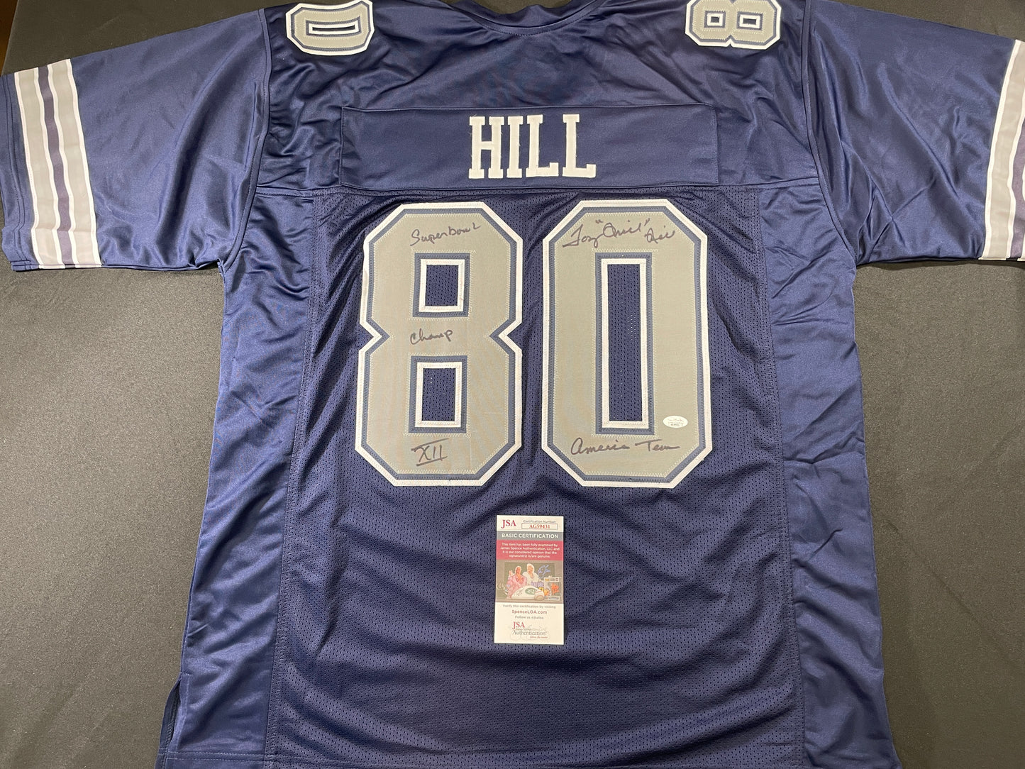 TONY HILL DALLAS COWBOYS SIGNED BLUE JERSEY size 3XL JSA COA